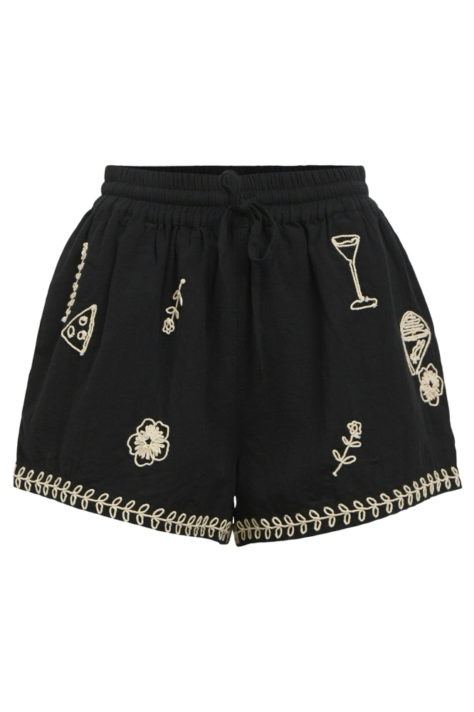 OBJMINNA MW EMBROIDERED SHORTS E DI 23046953 BLACK/CLOUD DANCER